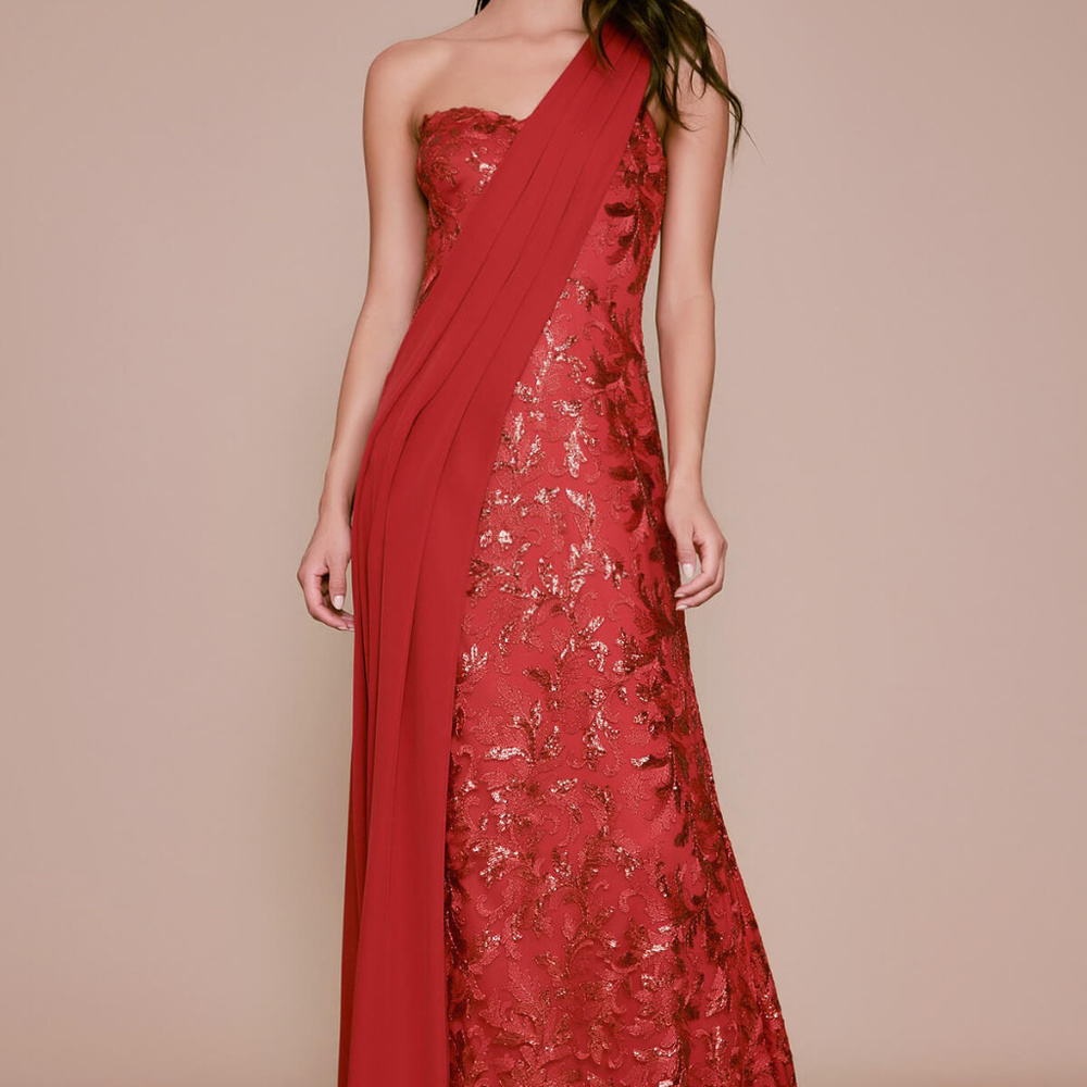 Pira one-shoulder sequin crepe gown(BMK19982L)